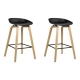 Set of 2 Wooden Square Footrest Bar Stools - Black