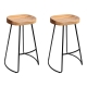 Set of 2 Elm Wood Backless Bar Stools 65cm - Black and Light Natural