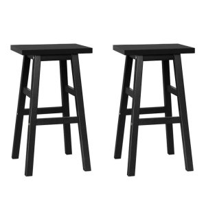 Set of 2 Beech Wood Bar Stools - Black