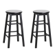 Set of 2 Beech Wood Backless Bar Stools - Black
