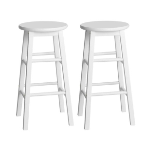 Set of 2 Beech Wood Backless Bar Stools - White