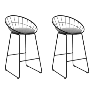 Set of 2 Bar Stools Steel Fabric - Grey and Black