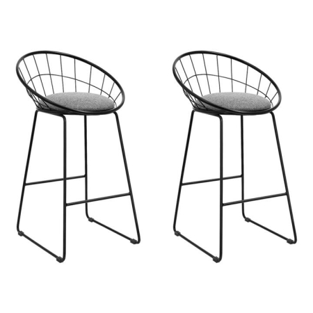 Set of 2 Bar Stools Steel Fabric - Grey and Black
