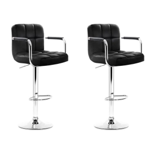 Set of 2 Bar Stools Gas lift Swivel Armrests - Steel and Black