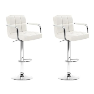 Set of 2 Bar Stools Gas lift Swivel - Steel and White