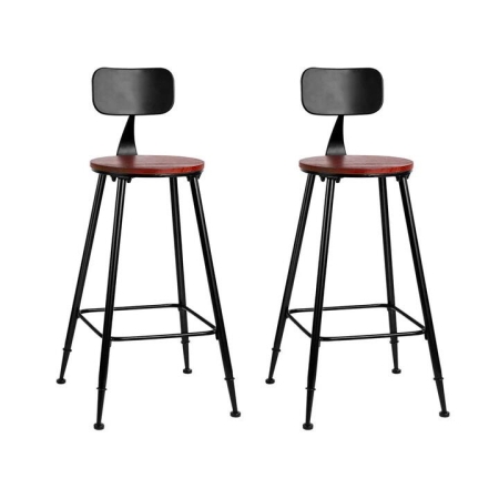 Set of 2 Bar Stools Pinewood Metal - Black and Wood