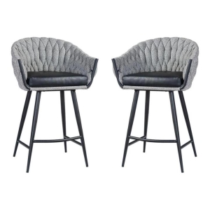 Set of 2 - Peak Fabric Bar Stool 65cm - Volcanic Ash