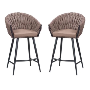 Set of 2 - Peak Fabric Bar Stool 65cm - Chocolate Milk