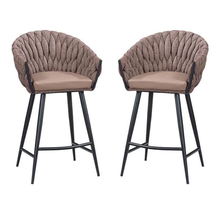 Set of 2 - Peak Fabric Bar Stool 65cm - Chocolate Milk