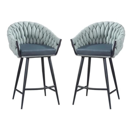 Set of 2 - Peak Fabric Bar Stool 65cm - Ocean Teal