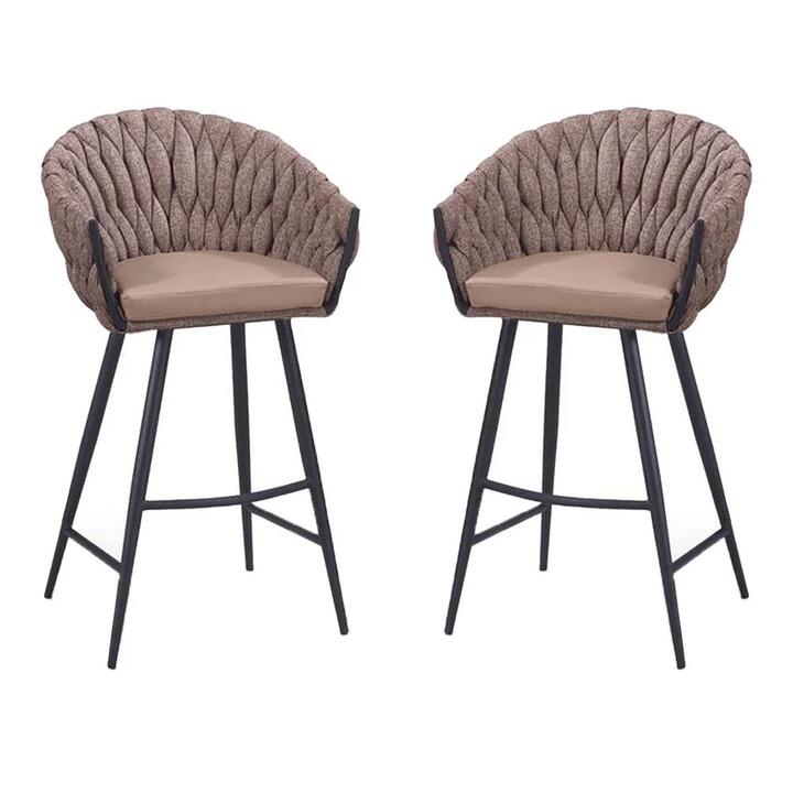 Set of 2 - Peak Fabric Bar Stool 75cm - Chocolate Milk