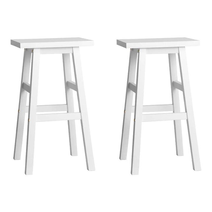 Set of 2 Beech Wood Bar Stools - White
