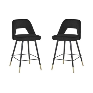 HomeStar Set of 2 Delphi Velvet Fabric Kitchen Bar Stool - Black