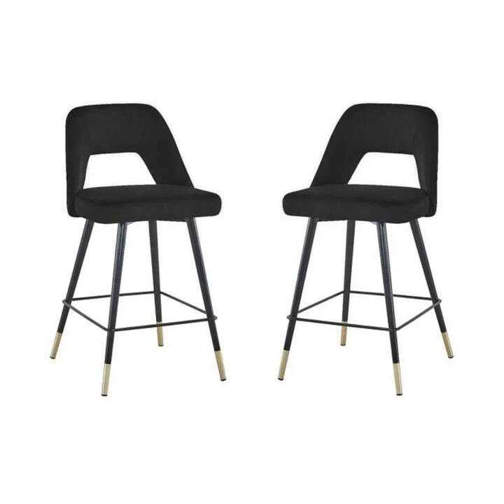 HomeStar Set of 2 Delphi Velvet Fabric Kitchen Bar Stool - Black