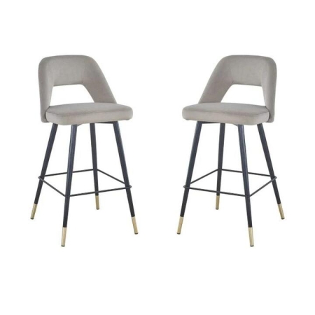 HomeStar Set of 2 Delphi Velvet Fabric Kitchen Bar Stool - Light Grey