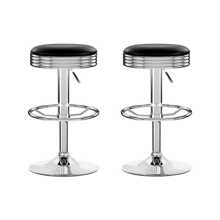 Set of 2 Backless PU Leather Bar Stools - Black and Chrome