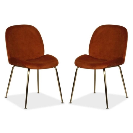 Raimon Furniture Set of 2 Casa Velvet Fabric Dining Chair - Gold Legs - Rust