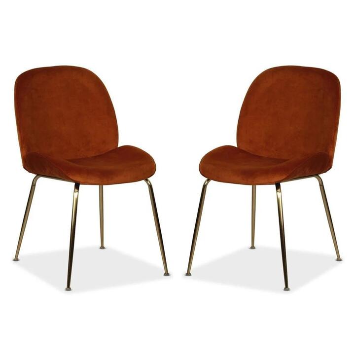 Raimon Furniture Set of 2 Casa Velvet Fabric Dining Chair - Gold Legs - Rust
