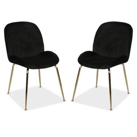 Raimon Furniture Set of 2 Casa Velvet Fabric Dining Chair - Gold Legs - Black