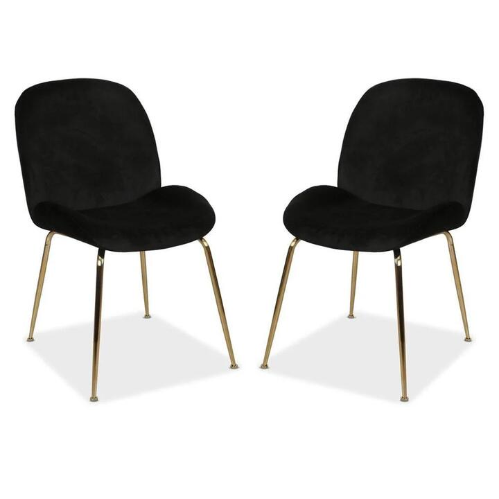Raimon Furniture Set of 2 Casa Velvet Fabric Dining Chair - Gold Legs - Black