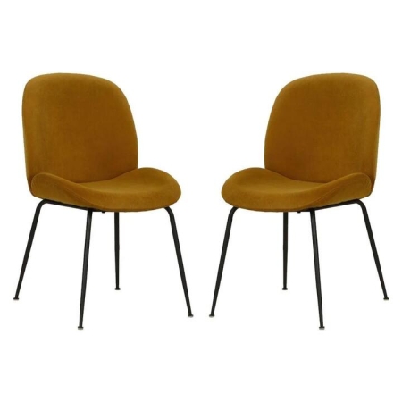Raimon Furniture Set of 2 Casa Velvet Fabric Dining Chair - Black Legs - Mustard