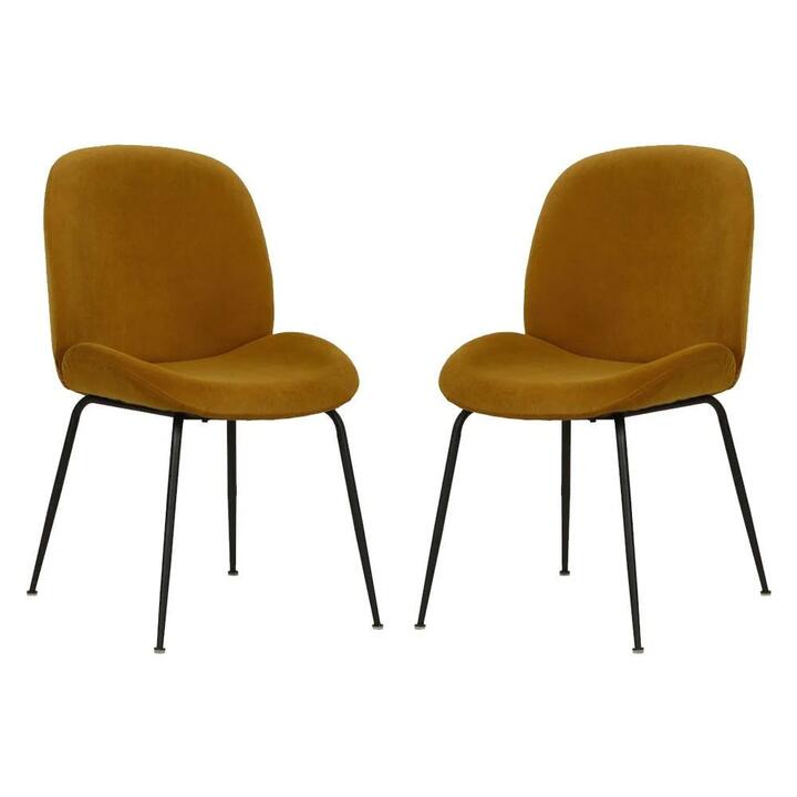 Raimon Furniture Set of 2 Casa Velvet Fabric Dining Chair - Black Legs - Mustard