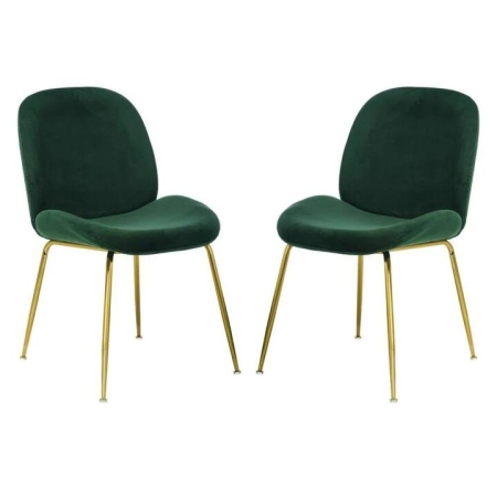 Raimon Furniture Set of 2 Casa Velvet Fabric Dining Chair - Gold Legs - Emerald
