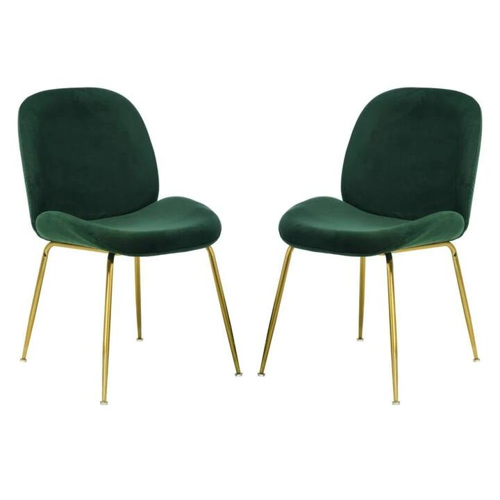 Raimon Furniture Set of 2 Casa Velvet Fabric Dining Chair - Gold Legs - Emerald