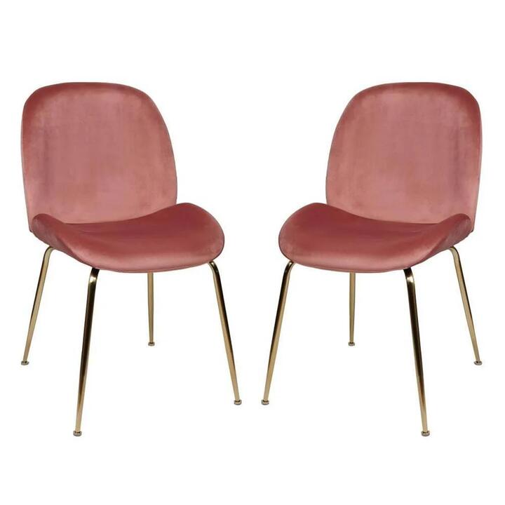 Raimon Furniture Set of 2 Casa Velvet Fabric Dining Chair - Gold Legs - Blush