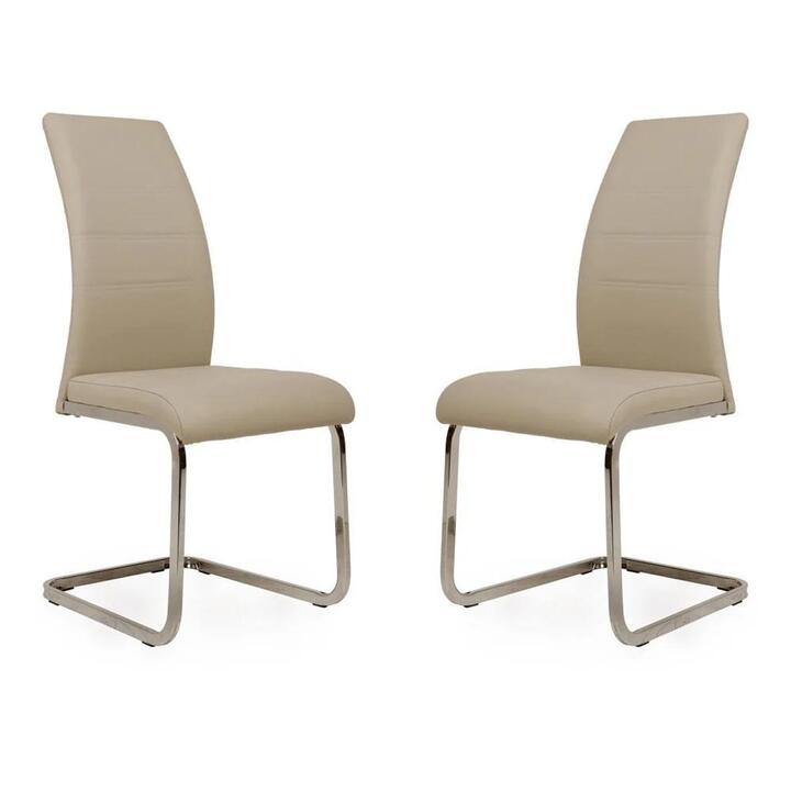 Raimon Furniture Set of 2 Giara Faux Leather Dining Chair Chrome Legs - Cappuccino