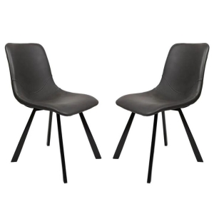 Raimon Furniture Set of 2 Cos Faux Leather Dining Chair Black Metal Legs - Antique Black