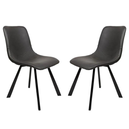 Raimon Furniture Set of 2 Cos Faux Leather Dining Chair Black Metal Legs - Antique Black