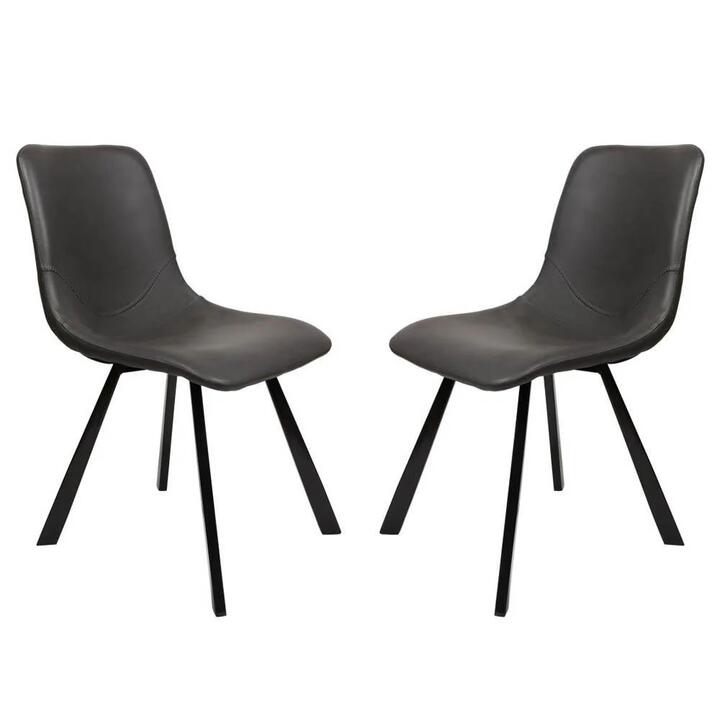 Raimon Furniture Set of 2 Cos Faux Leather Dining Chair Black Metal Legs - Antique Black