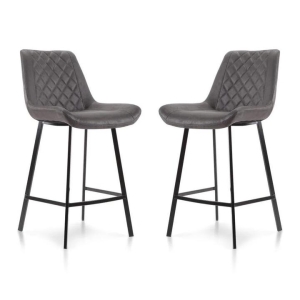 Raimon Furniture Set of 2 Fin Suede Fabric Kitchen Counter Bar Stool Black Metal Legs 66cm - Charcoal