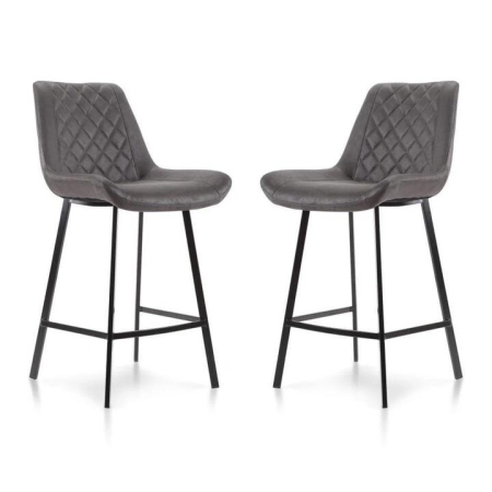 Raimon Furniture Set of 2 Fin Suede Fabric Kitchen Counter Bar Stool Black Metal Legs 66cm - Charcoal
