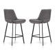 Raimon Furniture Set of 2 Fin Suede Fabric Kitchen Counter Bar Stool Black Metal Legs 66cm - Charcoal