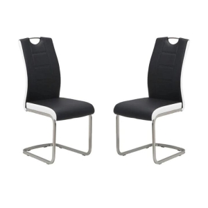 Raimon Furniture Set of 2 Argus Faux Leather Dining Chair - Brushed Metal Legs - Black & White