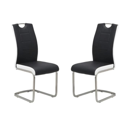 Raimon Furniture Set of 2 Argus Faux Leather Dining Chair - Brushed Metal Legs - Black & White