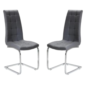 Raimon Furniture Set of 2 Hanson Faux Leather Dining Chair - Chrome Legs - Grey