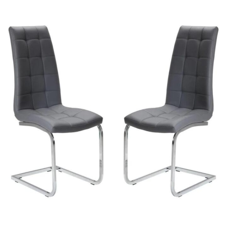 Raimon Furniture Set of 2 Hanson Faux Leather Dining Chair - Chrome Legs - Grey