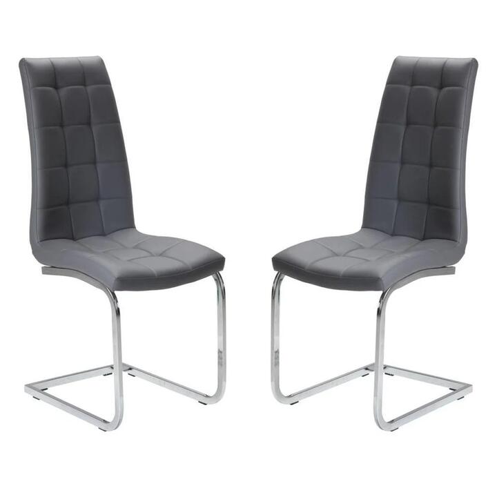 Raimon Furniture Set of 2 Hanson Faux Leather Dining Chair - Chrome Legs - Grey