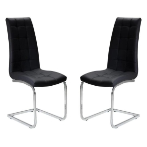 Raimon Furniture Set of 2 Hanson Faux Leather Dining Chair - Chrome Legs - Black