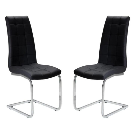 Raimon Furniture Set of 2 Hanson Faux Leather Dining Chair - Chrome Legs - Black