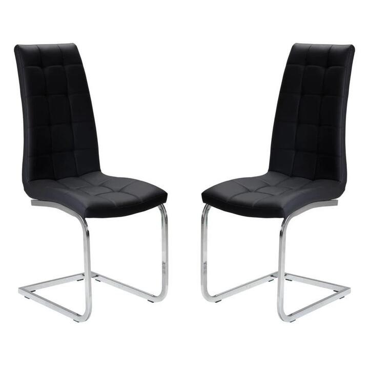 Raimon Furniture Set of 2 Hanson Faux Leather Dining Chair - Chrome Legs - Black