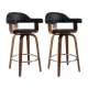 Set of 2 Bar Stools PU Leather Wooden Swivel - Wood