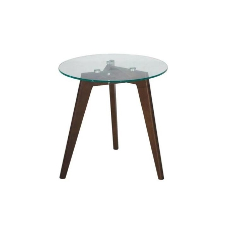 Design Square Round Side Table - Glass Top - Dark Oak