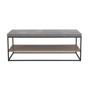 Design Square Rectangular Coffee Table - Black Metal Frame - Cement Grey