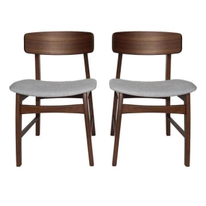 Design Square Set of 2 Fabric Dining Chair - Walnut Frame - Grey