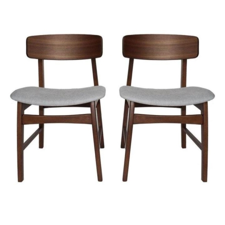 Design Square Set of 2 Fabric Dining Chair - Walnut Frame - Grey