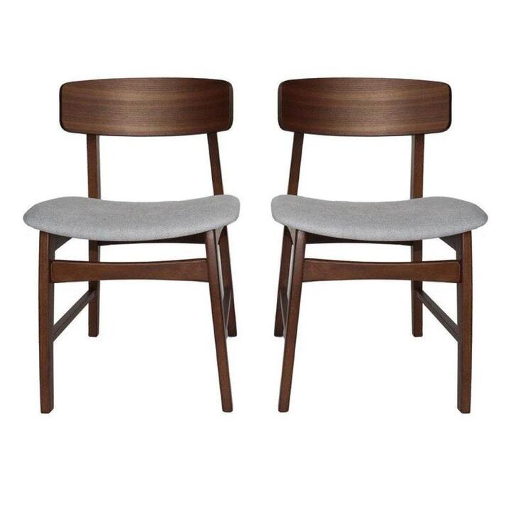 Design Square Set of 2 Fabric Dining Chair - Walnut Frame - Grey